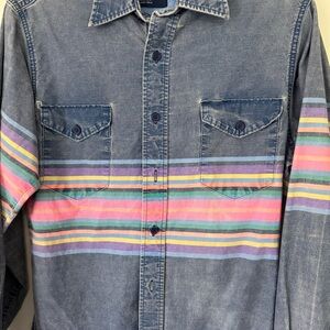Vintage Wrangler Denim Blue and Pink Strips Button Down Shirt